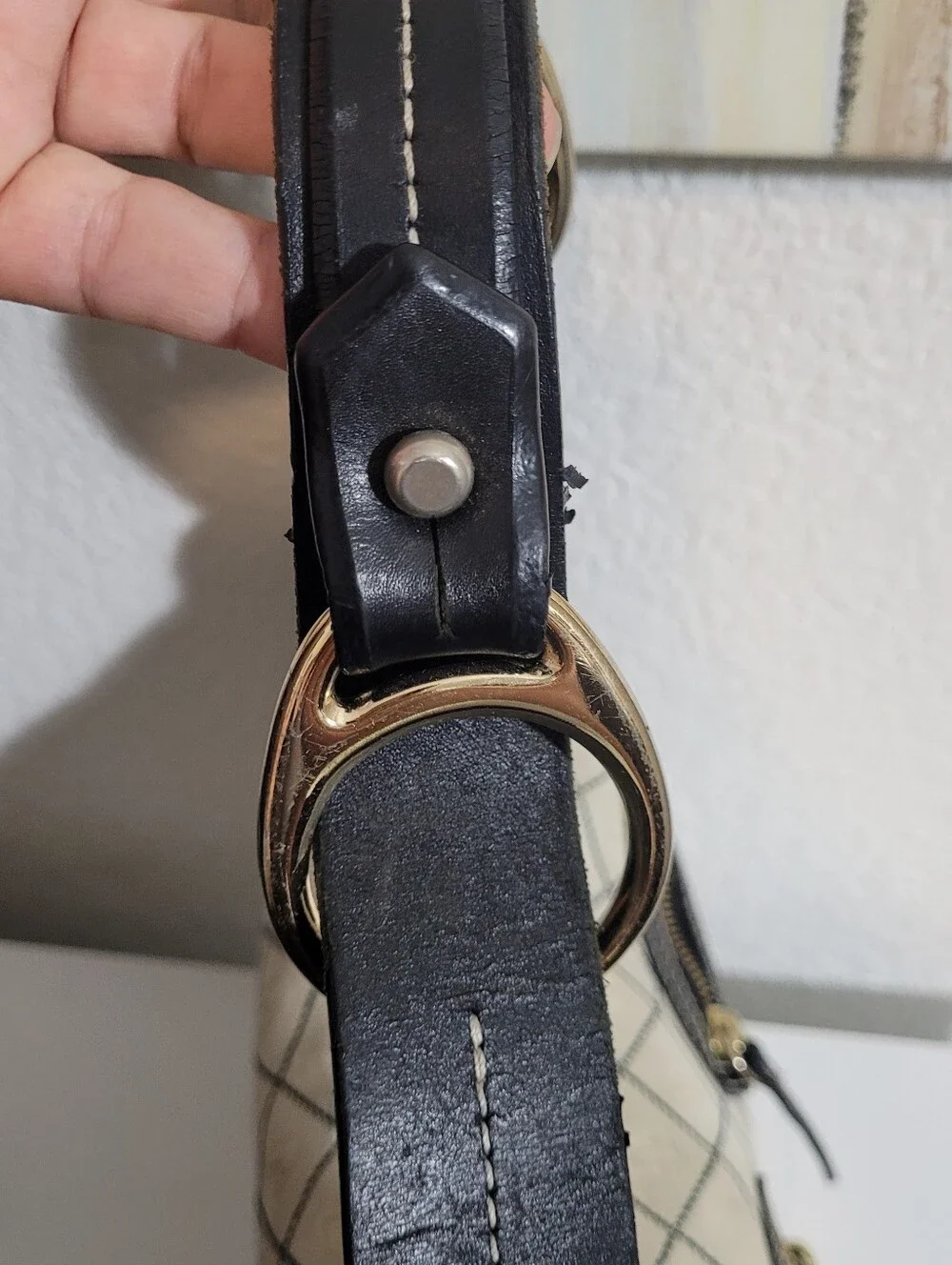Dooney & Bourke Cream Black Canvas Monogram Hobo Shoulder Handbag